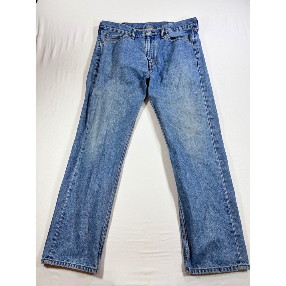 Levis 505 Regular Fit Straight Leg Jeans Mens 38x32 Blue Denim Thrashed Vintage